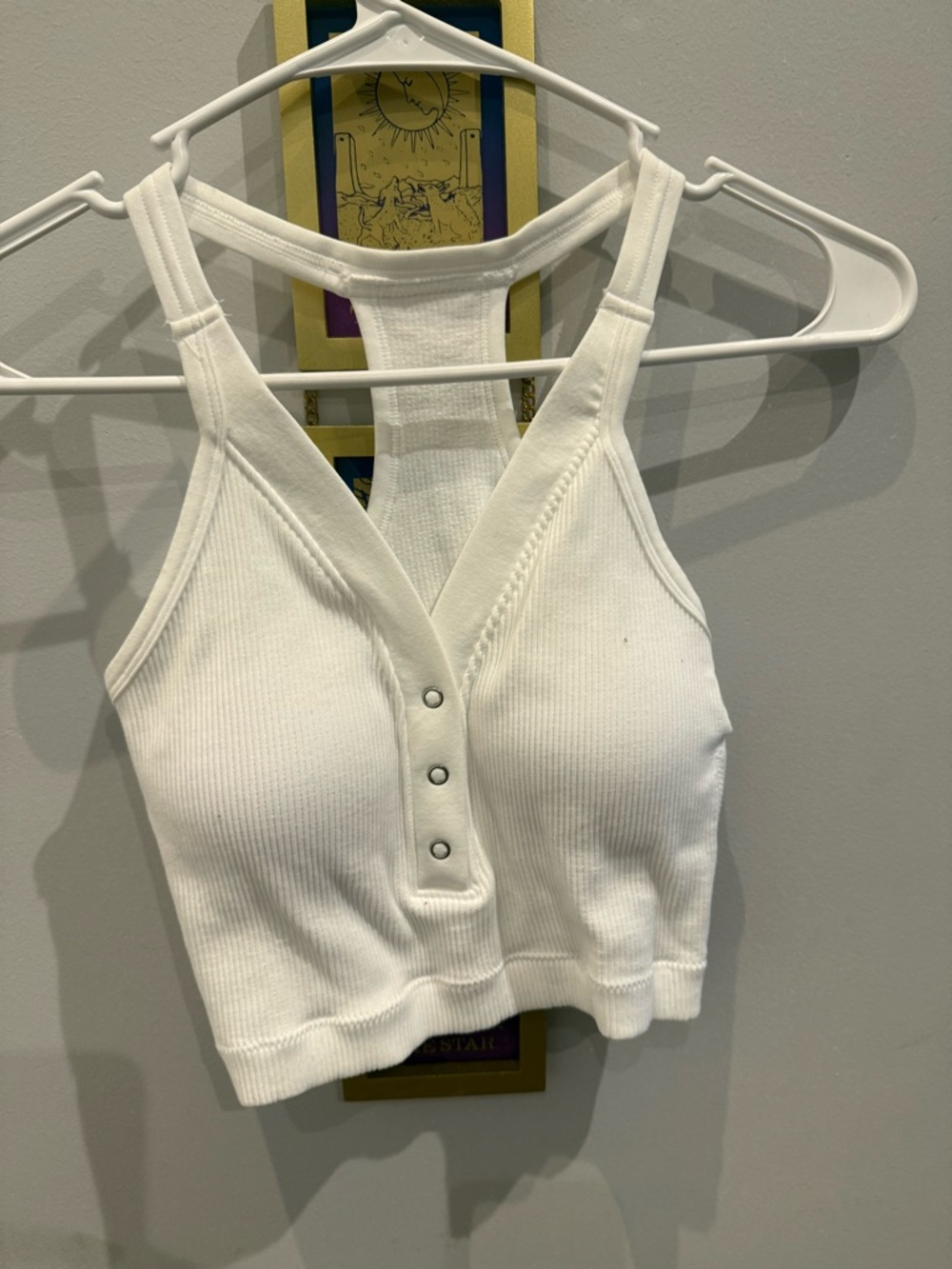 White Ribbed Racerback Snap-Front Crop Top -